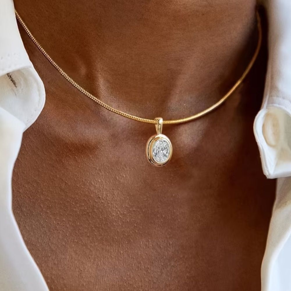 Anthropologie Gold Pendant Necklace with Clear Stone Accent
